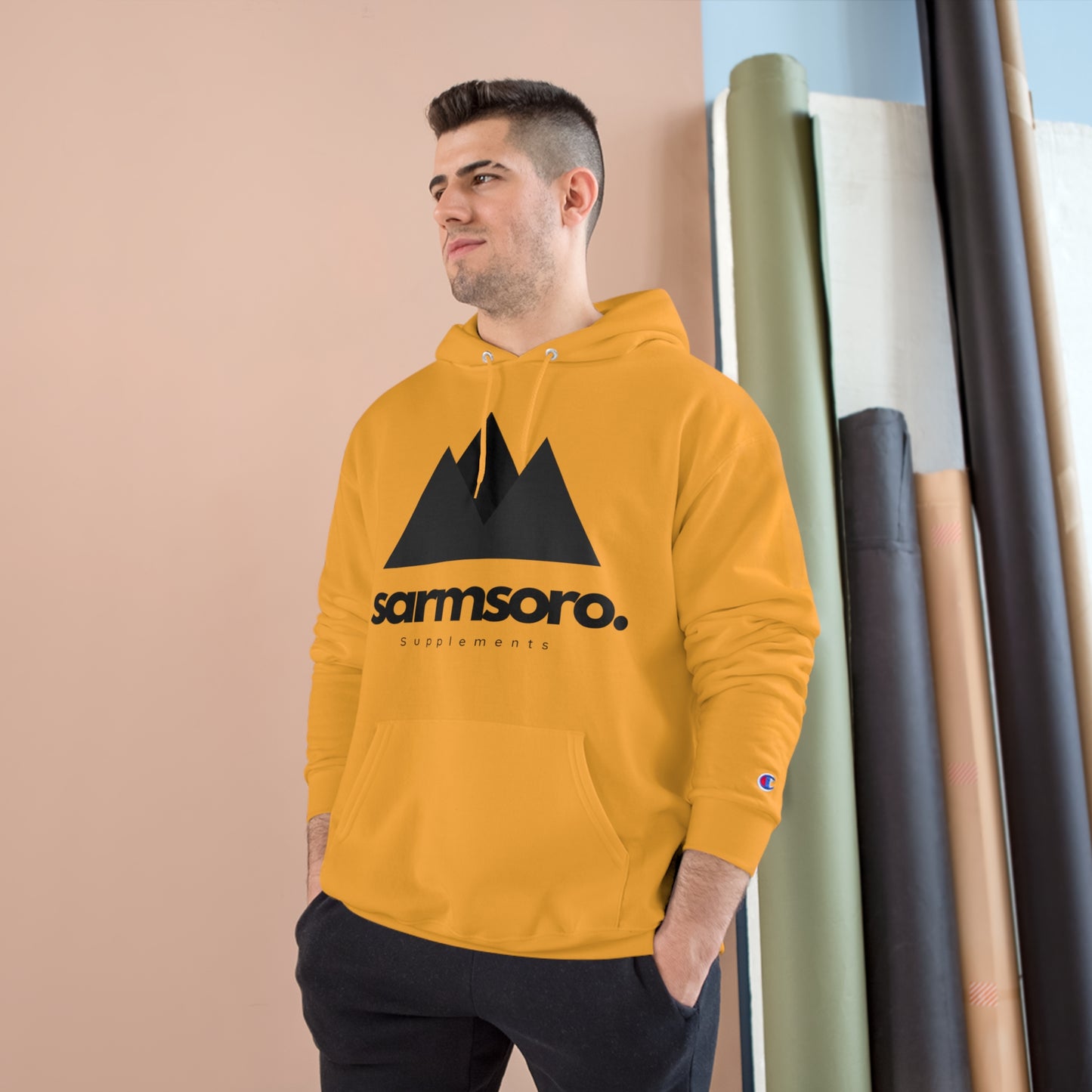 Sarmsoro. Champion Hoodie Front Logo