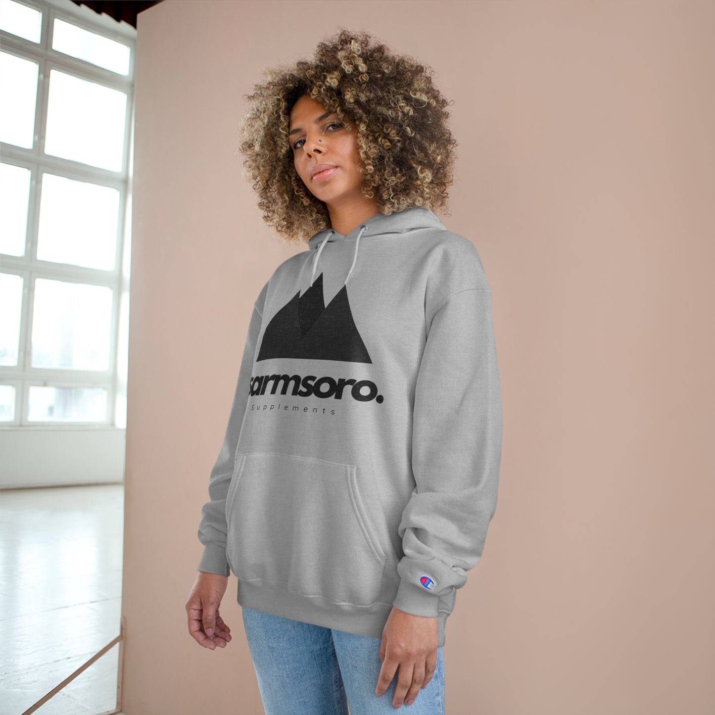 Sarmsoro. Champion Hoodie Front Logo