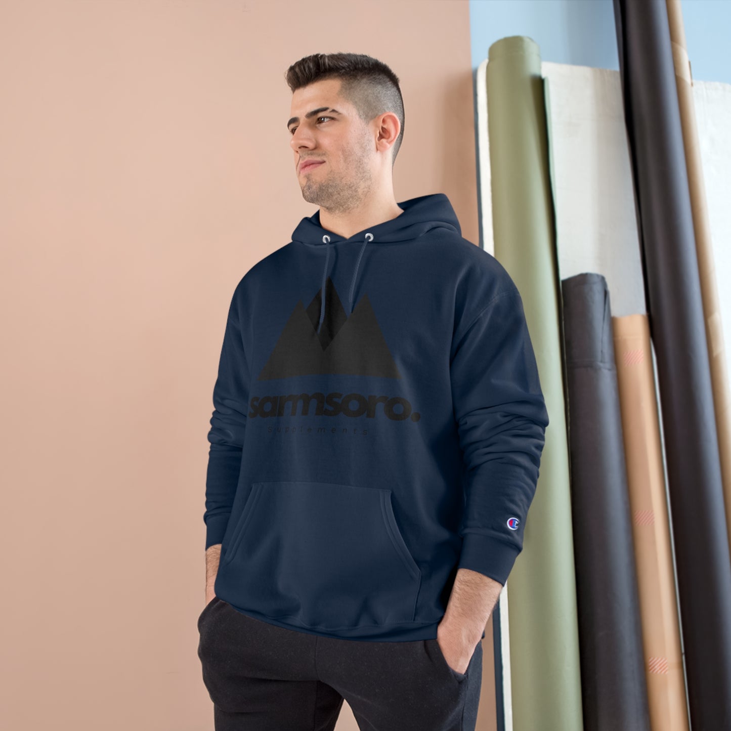 Sarmsoro. Champion Hoodie Front Logo