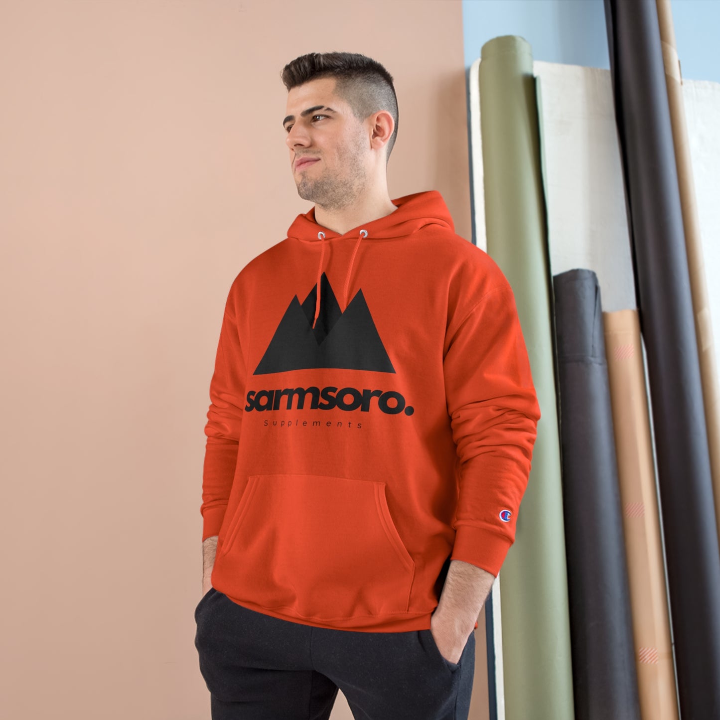 Sarmsoro. Champion Hoodie Front Logo