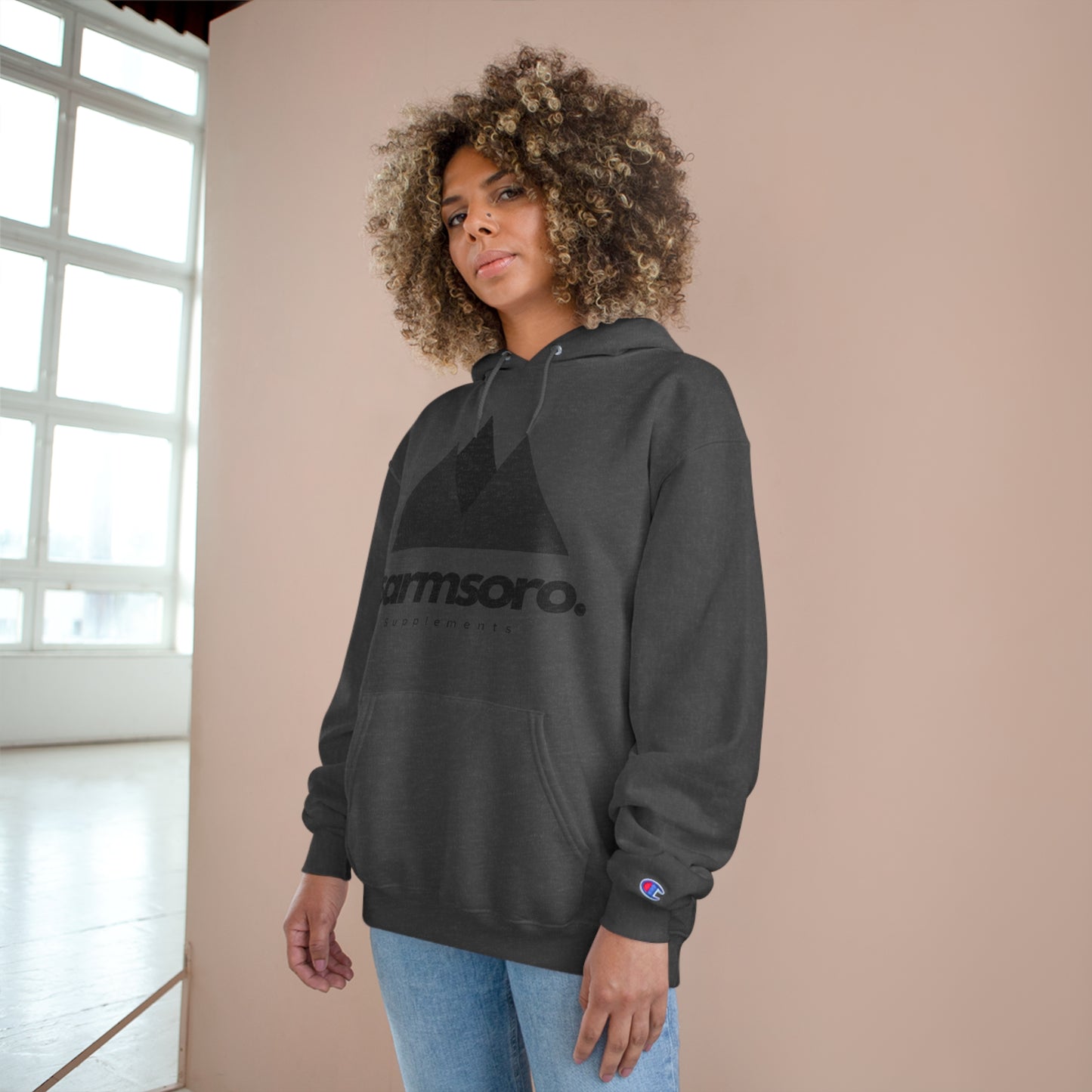 Sarmsoro. Champion Hoodie Front Logo