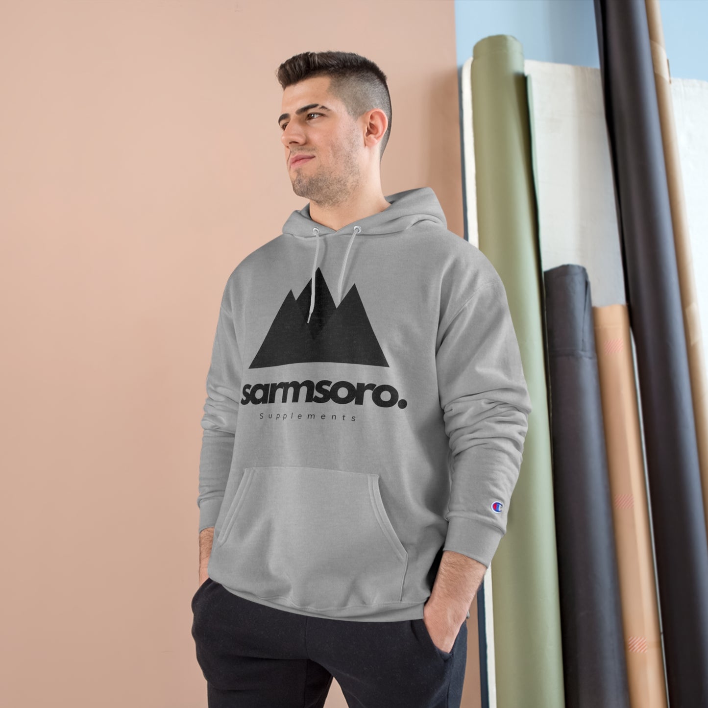 Sarmsoro. Champion Hoodie Front Logo