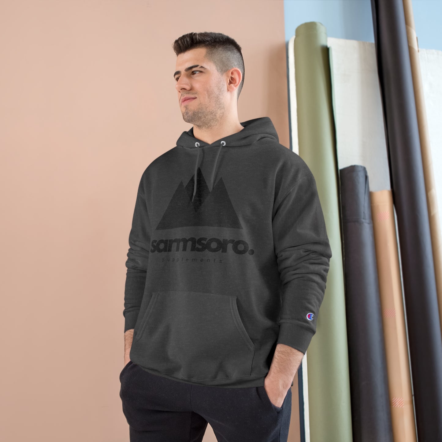 Sarmsoro. Champion Hoodie Front Logo